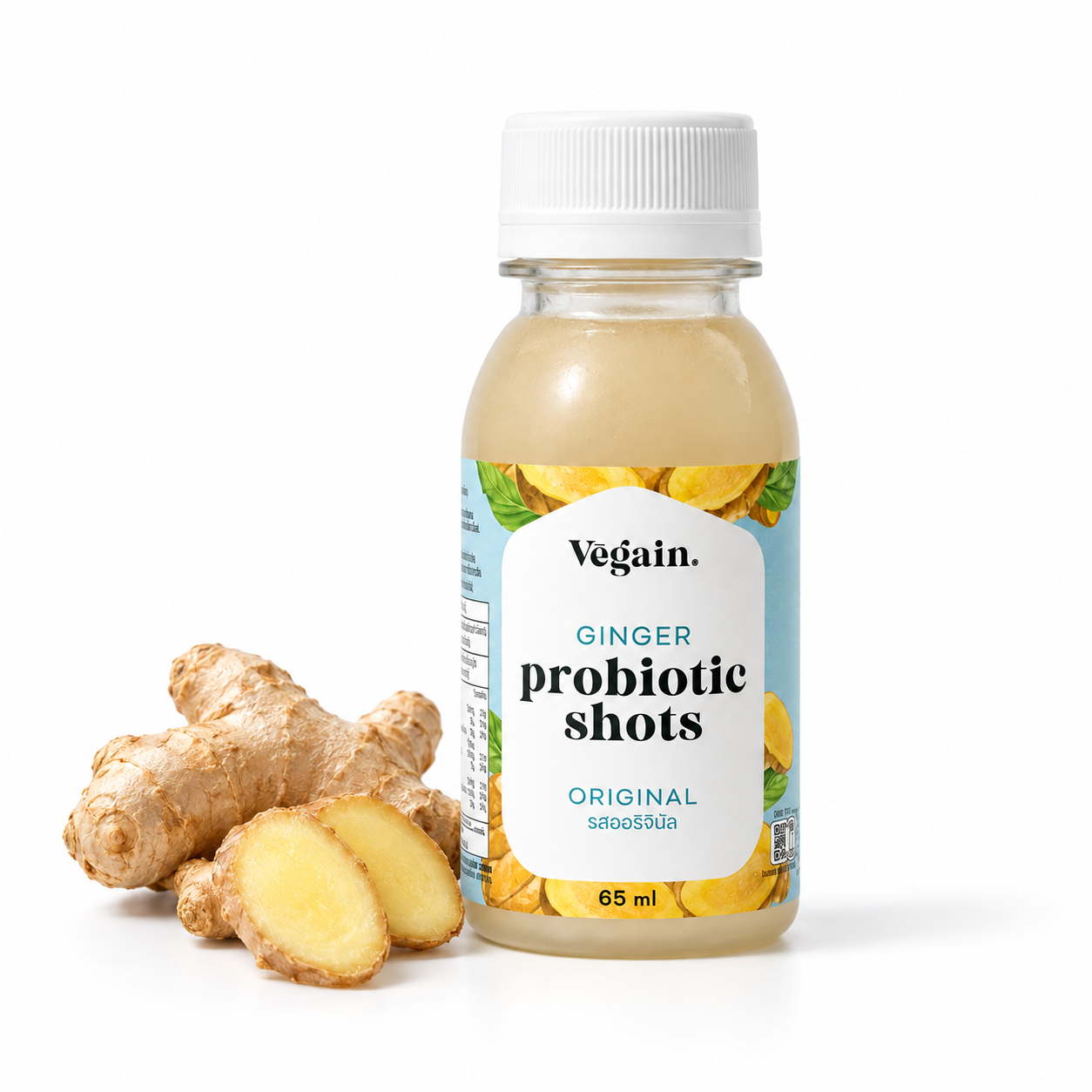 Ginger Probiotic Shot ออริจินัล พร้อมขิง บนพื้นขาว