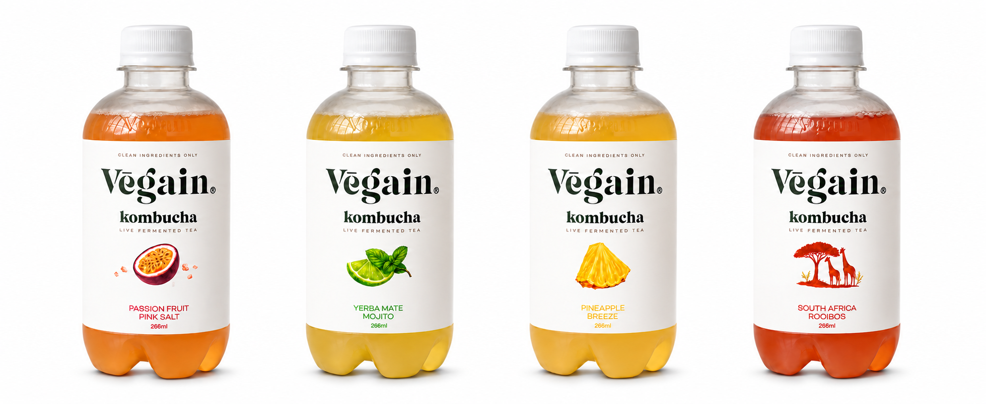 Vēgain Kombucha เสาวรส มอจิโต้ สับปะรด และรอยบอส